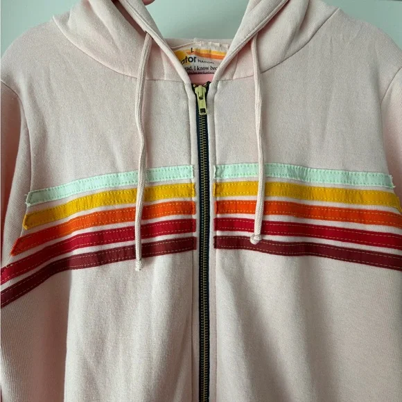 Aviator Nation 5 stripe hoodie light pink rainbow white size L NWOT - Picture 2 of 9